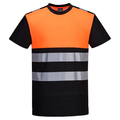 Portwest PW311BKO PW3 Hi-Vis Cotton Comfort Class 1 T-Shirt S/S - Black/Orange
