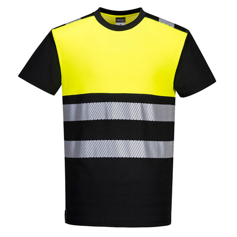 Portwest PW311BKY PW3 Hi-Vis Cotton Comfort Class 1 T-Shirt S/S - Black/Yellow