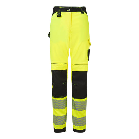 Portwest PW385YBR PW3 Hi-Vis Women's Stretch Work Pants - Yellow/Black - R