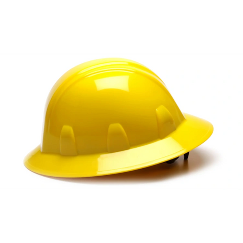 Pyramex HP26130 Yellow Full Brim Hard Hat 6 Pt Ratchet Suspension