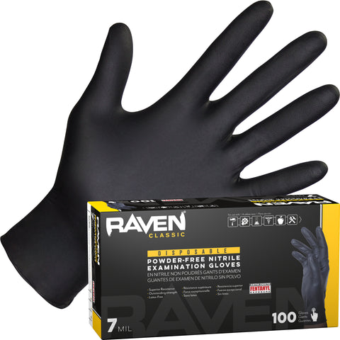 SAS 66519 Raven® Powder-Free Exam Grade Nitrile Disposable Gloves - 7 Mil - 100PK