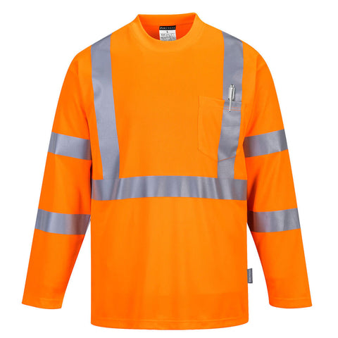 Portwest S191ORR Hi-Vis Pocket T-Shirt L/S - Orange - R