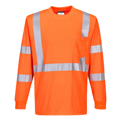 Portwest S192ORR Hi-Vis Pocket T-Shirt L/S - Orange - R