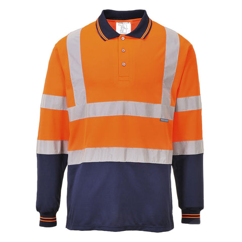 Portwest S279ONR Hi-Vis Contrast Polo Shirt L/S - Orange/Navy - R