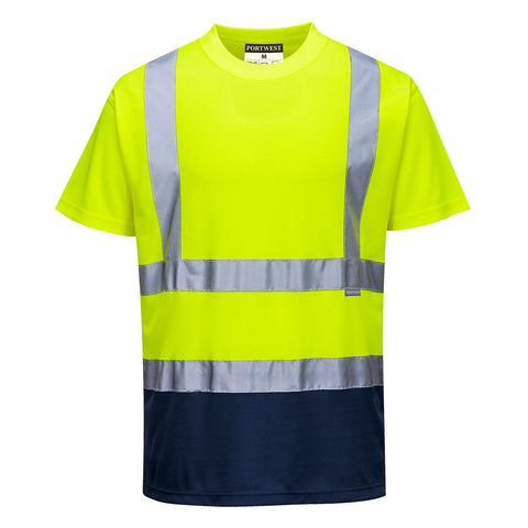 Portwest S378YNR Hi-Vis Contrast T-Shirt S/S - Yellow/Navy - R