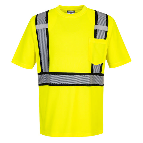 Portwest S395YBR Detroit Hi-Vis Contrast Tape T-Shirt S/S - Yellow/Black - R