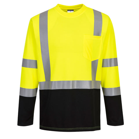Portwest S398YBR Laguna Hi-Vis Contrast Pocket T-Shirt L/S - Yellow/Black - R