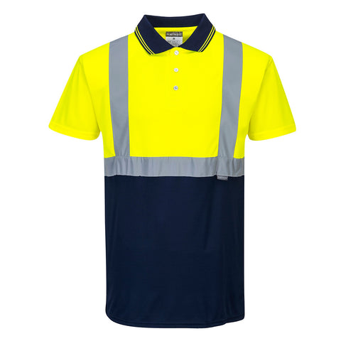 Portwest S479YNR Hi-Vis Contrast Polo Shirt S/S - Yellow/Navy - R