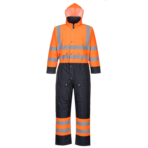 Portwest S485ONR Hi-Vis Contrast Winter Coverall - Orange/Navy - R