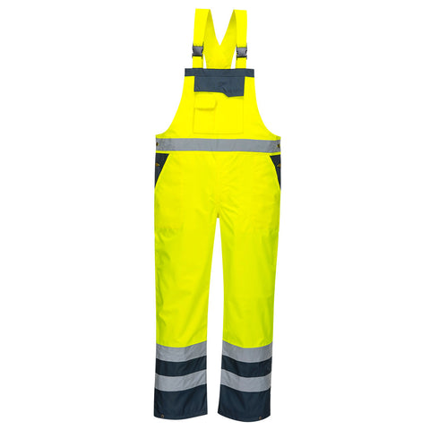 Portwest S488YNR Hi-Vis Breathable Contrast Rain Bib Overall - Yellow/Navy - R