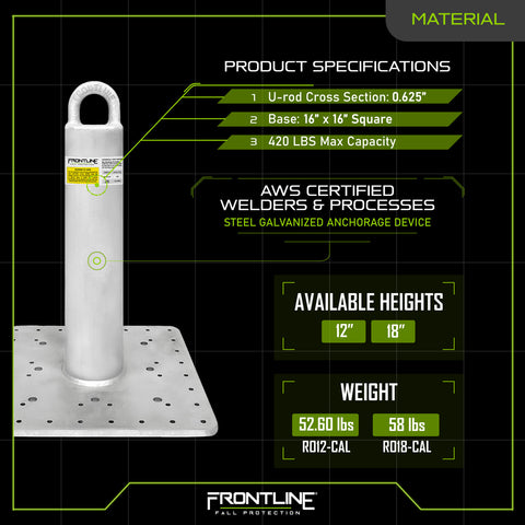 Frontline Commercial Roof Anchor CAL-OSHA Compliant 18"