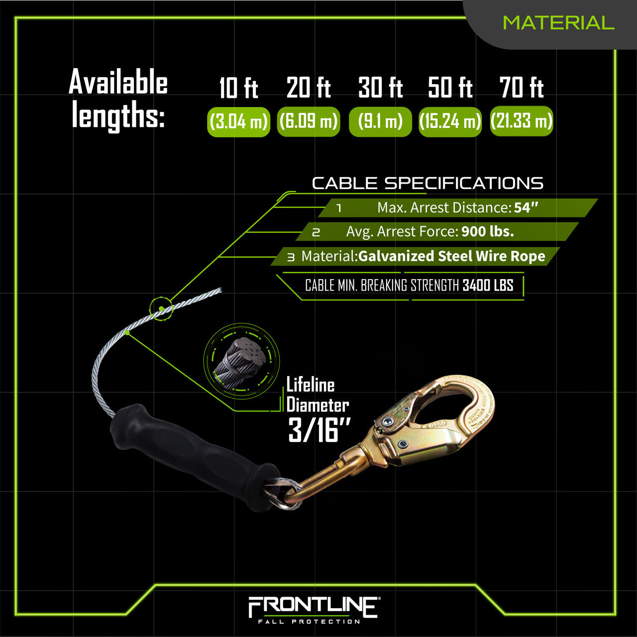 Frontline RPG Cable Single Leg SRL with Steel Snap Hook End – Way Source