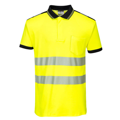 Portwest T180YBR PW3 Hi-Vis Cotton Comfort Polo Shirt S/S - Yellow/Black - R