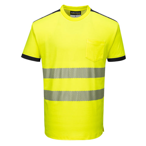 Portwest T181YBR PW3 Hi-Vis Cotton Comfort T-Shirt S/S - Yellow/Black - R
