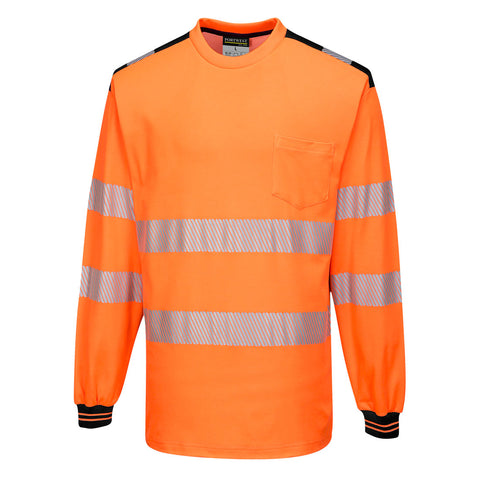 Portwest T185OBR PW3 Hi-Vis Cotton Comfort T-Shirt L/S - Orange/Black - R