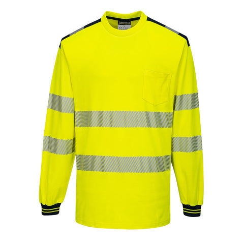 Portwest T185YBR PW3 Hi-Vis Cotton Comfort T-Shirt L/S - Yellow/Black - R
