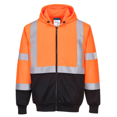 Portwest UB315OBR Hi-Vis Contrast Zipped Hoodie - Orange/Black - R