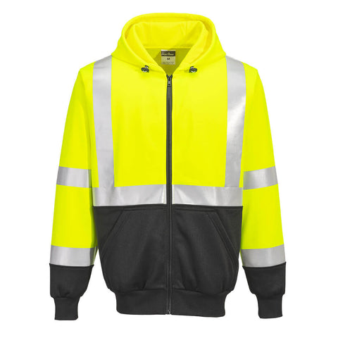 Portwest UB315YBR Hi-Vis Contrast Zipped Hoodie - Yellow/Black - R