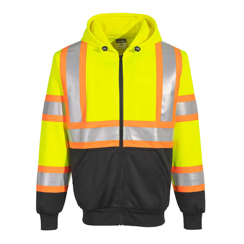 Portwest UB316YBR Kansas Hi-Vis Contrast Tape Zipped Hoodie - Yellow/Black - R