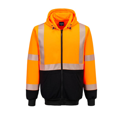Portwest UB320OBR Hi-Vis Contrast Segmented Tape Zipped Hoodie - Orange/Black - R