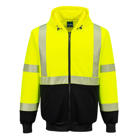 Portwest UB320YBR Hi-Vis Contrast Segmented Tape Zipped Hoodie - Yellow/Black - R