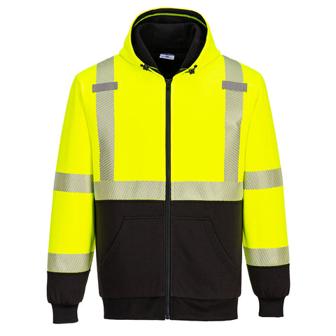 Portwest UB325YBR Hi-Vis Contrast Zipped Winter Hoodie - Yellow/Black - R