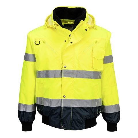 Portwest UC465YNR Hi-Vis 3-in-1 Contrast Bomber Jacket - Yellow/Navy - R