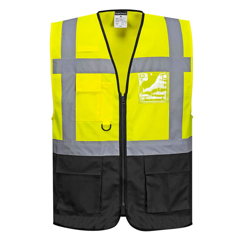 Portwest UC476YBR Warsaw Hi-Vis Contrast Executive Vest - Yellow/Black - R