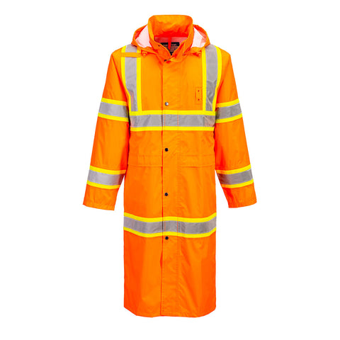 Portwest UH405ORR Hi-Vis Contrast Tape Rain Coat 48" - Orange - R