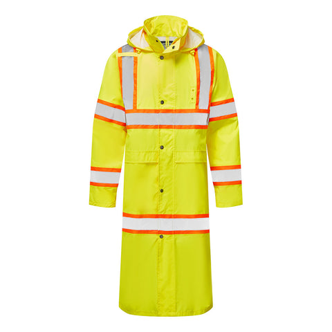 Portwest UH405YER Hi-Vis Contrast Tape Rain Coat 48" - Yellow - R