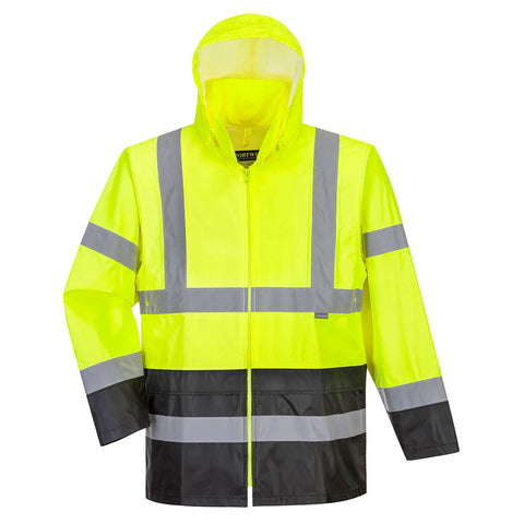 Portwest UH443YBR Hi-Vis Contrast Rain Traffic Jacket - Yellow/Black - R
