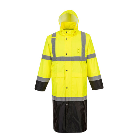 Portwest UH446YBR Hi-Vis Contrast Rain Coat 48" - Yellow/Black - R