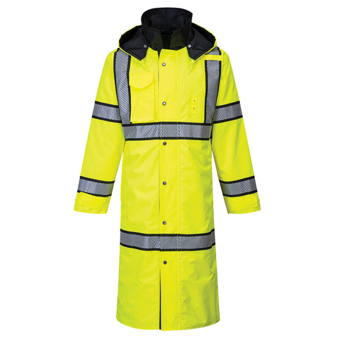 Portwest UH447YBR Hi-Vis Reversible Rain Coat 48" - Yellow/Black - R