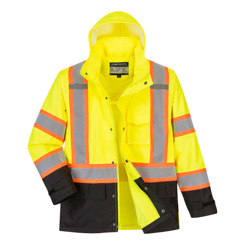 Portwest US361YBR Hi-Vis Contrast Rain Traffic Jacket - Yellow/Black - R