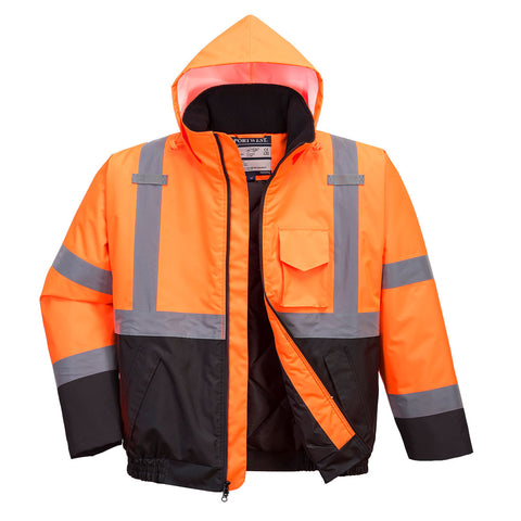 Portwest US363OBR Hi-Vis Contrast Winter Bomber Jacket - Orange/Black - R