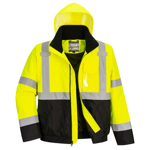 Portwest US363YBT Hi-Vis Contrast Winter Bomber Jacket - Yellow/Black Tall - T