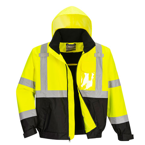 Portwest US364YBR Hi-Vis 2-in-1 Contrast Bomber Jacket - Yellow/Black - R