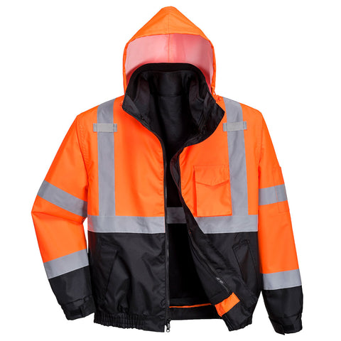 Portwest US365OBR Hi-Vis 3-in-1 Contrast Premium Bomber Jacket - Orange/Black - R