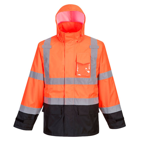 Portwest US366OBR Hi-Vis Contrast Rain Traffic Jacket - Orange/Black - R
