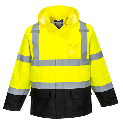 Portwest US366YBR Hi-Vis Contrast Rain Traffic Jacket - Yellow/Black - R