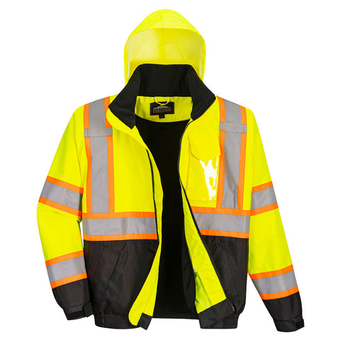 Portwest US367YBR Hi-Vis 2-in-1 Contrast Bomber Jacket - Yellow/Black - R