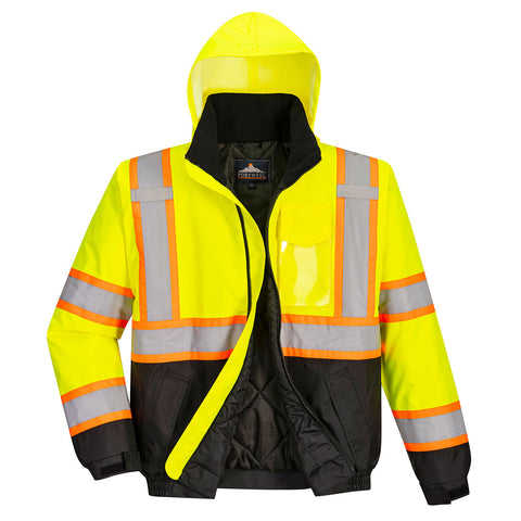 Portwest US368YBR Hi-Vis Contrast Winter Bomber Jacket - Yellow/Black - R