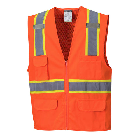 Portwest US372ORR Jackson Hi-Vis Contrast Executive Vest - Orange - R