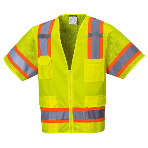 Portwest US373YER Aurora Hi-Vis Contrast Executive Vest S/S - Yellow - R