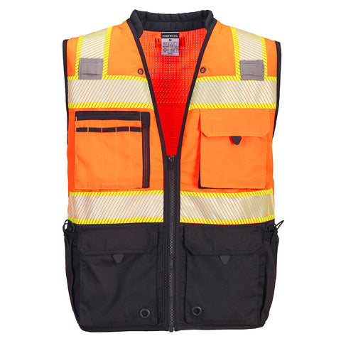 Portwest US375OBR Hi-Vis Premium Surveyor Vest - Orange/Black - R