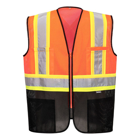 Portwest US395OBR Frisco Hi-Vis X Back Contrast Executive Vest - Orange/Black - R