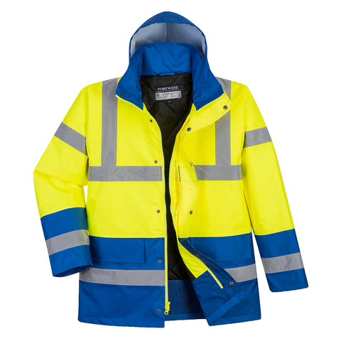 Portwest US466YRB Hi-Vis Contrast Winter Traffic Jacket - Yellow/Royal