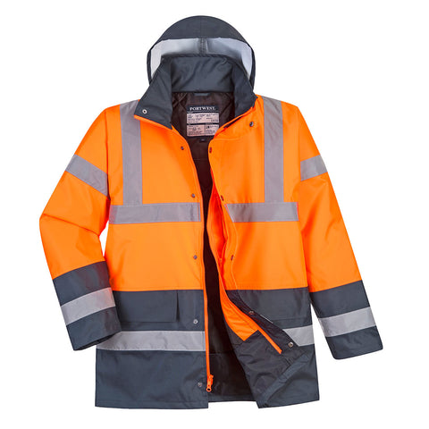 Portwest US467ONR Hi-Vis Contrast Winter Traffic Jacket - Orange/Navy - R