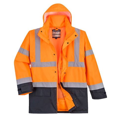 Portwest US768ONR Hi-Vis 5-in-1 Contrast Executive Jacket - Orange/Navy - R