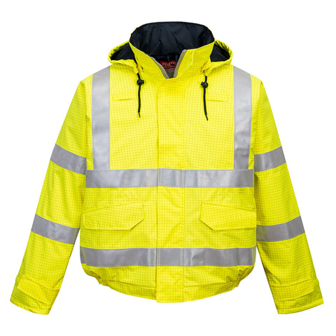 Portwest US773YER Bizflame Rain Hi-Vis Anti-static FR Bomber Jacket - Yellow - R